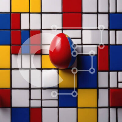 Intra Συλλεκτικό Ξύλινο Παζλ Plywood 4mm - Αφηρημένο κόκκινο, κίτρινο και μπλε αυγό σε πολύχρωμους κύβους Σε Ξύλινο Κουτί - Διαστάσεις Puzzle: 10x10 cm – 25 κομμάτια - Image 1