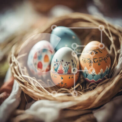 Intra Συλλεκτικό Ξύλινο Παζλ Plywood  4mm - Βαμμένα πασχαλινά αυγά σε ψάθινο καλάθι Σε Ξύλινο Κουτί - Διαστάσεις: 10x10 cm – 25 κομμάτια - Image 1