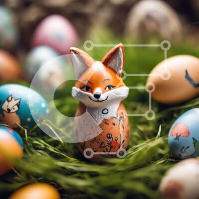 Intra Συλλεκτικό Ξύλινο Παζλ Plywood  4mm - Ειδώλιο Πασχαλινής Αλεπούς με πολύχρωμα αυγά στο γρασίδι Σε Ξύλινο Κουτί - Διαστάσεις: 10x10 cm – 25 κομμάτια - Image 1