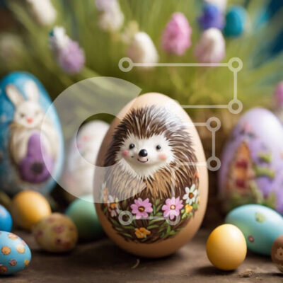 Intra Συλλεκτικό Ξύλινο Παζλ Plywood 4mm - Πολύχρωμο πασχαλινό αυγό με βαμμένο σκαντζόχοιρο Σε Ξύλινο Κουτί - Διαστάσεις: 10x10 cm – 25 κομμάτια - Image 1