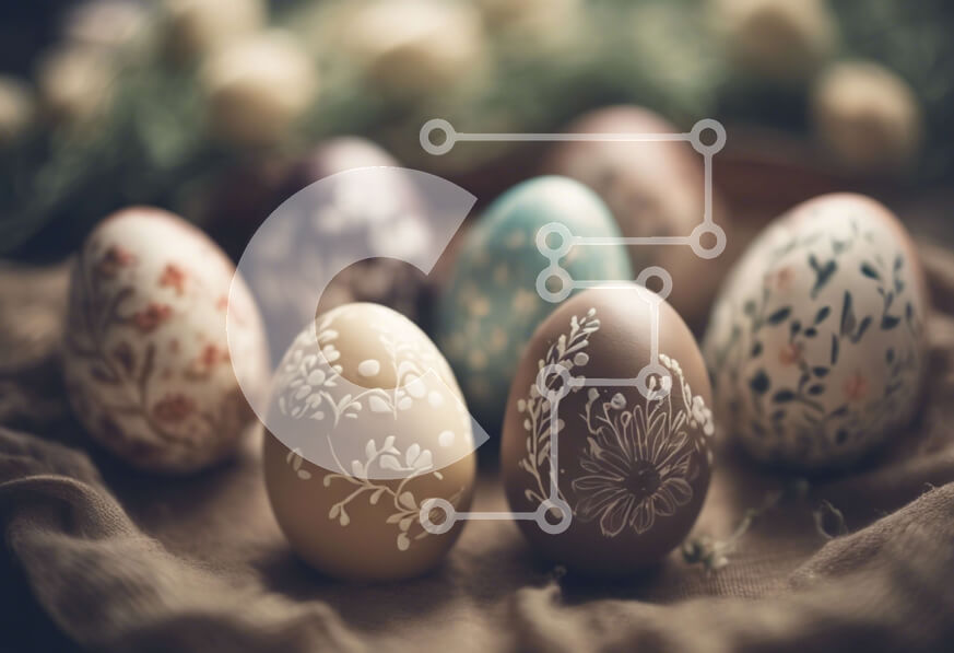 Intra Συλλεκτικό Ξύλινο Παζλ Plywood  4mm - Ομάδα διακοσμημένων πασχαλινών αυγών στο ανοιχτό καλάθι Σε Ξύλινο Κουτί - Διαστάσεις: 10x10 cm – 25 κομμάτια