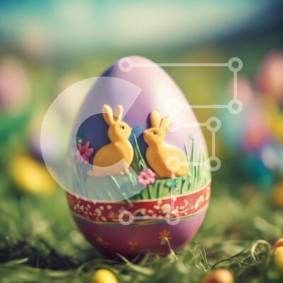 Intra Συλλεκτικό Ξύλινο Παζλ Plywood  4mm - Διακόσμηση Πασχαλινών αυγών με κουνελάκια στο χορτάρι Σε Ξύλινο Κουτί - Διαστάσεις: 10x10 cm – 25 κομμάτια - Image 1