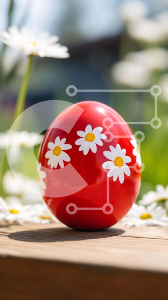 Intra Συλλεκτικό Ξύλινο Παζλ Plywood  4mm - Κόκκινο πασχαλινό αυγό και μαργαρίτες σε ξύλινο τραπέζι Σε Ξύλινο Κουτί - Διαστάσεις: 10x10 cm – 25 κομμάτια