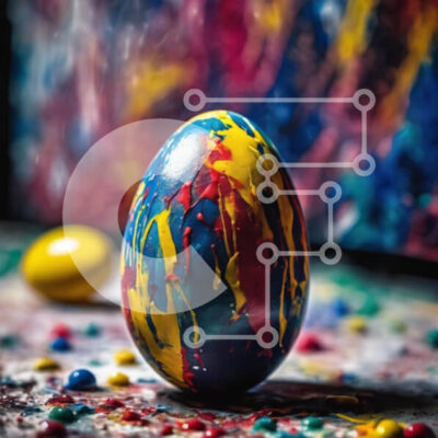 Intra Συλλεκτικό Ξύλινο Παζλ Plywood  4mm - Πολύχρωμο ζωγραφισμένο πασχαλινό αυγό με πιτσιλιές και καραμέλες Σε Ξύλινο Κουτί - Διαστάσεις: 10x10 cm – 25 κομμάτια - Image 1