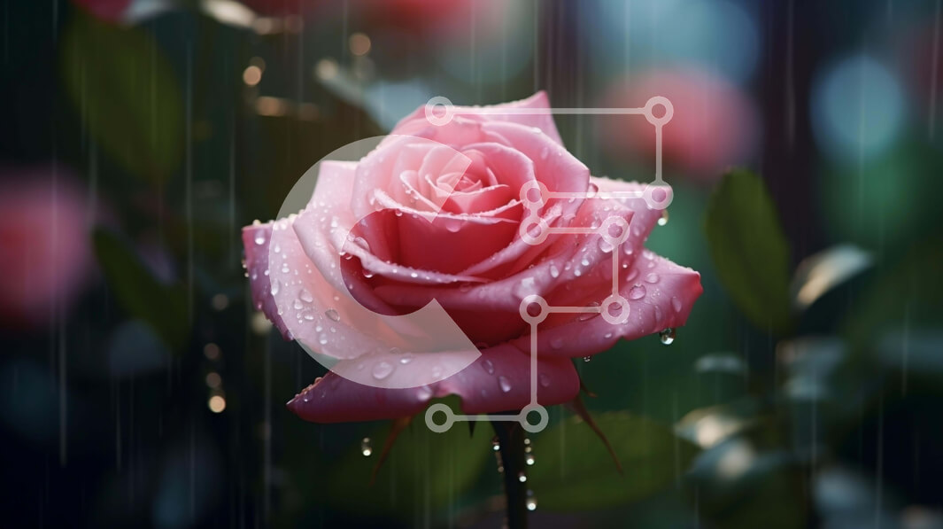 Intra Συλλεκτικό Ξύλινο Παζλ Plywood  4mm - Ροζ τριαντάφυλλο στη βροχή με σταγόνες νερού Σε Ξύλινο Κουτί - Διαστάσεις: 10x10 cm – 25 κομμάτια