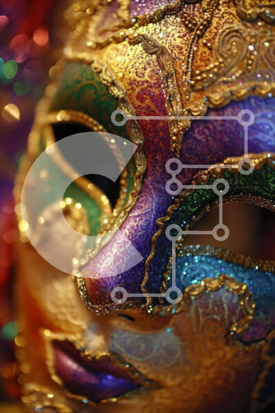 Intra Συλλεκτικό Ξύλινο Παζλ Plywood  4mm - Πολύχρωμη αποκριάτικη μάσκα σε περίτεχνα διακοσμημένο τραπέζι Σε Ξύλινο Κουτί - Διαστάσεις Puzzle: 10x10 cm – 25 κομμάτια