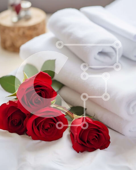 Intra Συλλεκτικό Ξύλινο Παζλ Plywood  4mm - Κόκκινα τριαντάφυλλα σε λευκές πετσέτες Σε Ξύλινο Κουτί - Διαστάσεις Puzzle: 10x10 cm – 25 κομμάτια