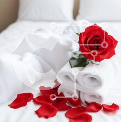 Intra Συλλεκτικό Ξύλινο Παζλ Plywood  4mm - Ρομαντική διακόσμηση κρεβατιού με ροδοπέταλα και κόκκινο τριαντάφυλλο Σε Ξύλινο Κουτί - Διαστάσεις Puzzle: 10x10 cm – 25 κομμάτια - Image 1