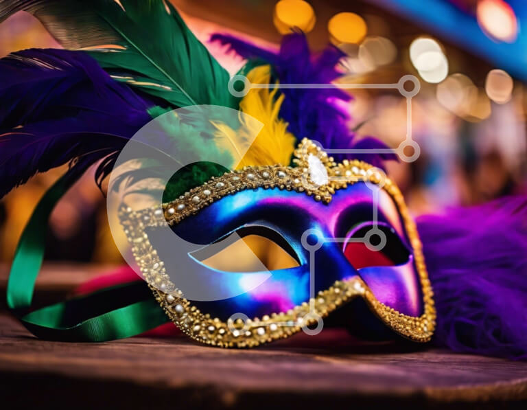 Intra Συλλεκτικό Ξύλινο Παζλ Plywood  4mm - Πολύχρωμη αποκριάτικη μάσκα με φτερά σε ξύλινο τραπέζι Σε Ξύλινο Κουτί - Διαστάσεις Puzzle: 10x10 cm – 25 κομμάτια