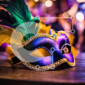 Intra Συλλεκτικό Ξύλινο Παζλ Plywood  4mm - Μωβ και μπλε μάσκα μεταμφίεσης με φτερά Σε Ξύλινο Κουτί - Διαστάσεις Puzzle: 10x10 cm – 25 κομμάτια