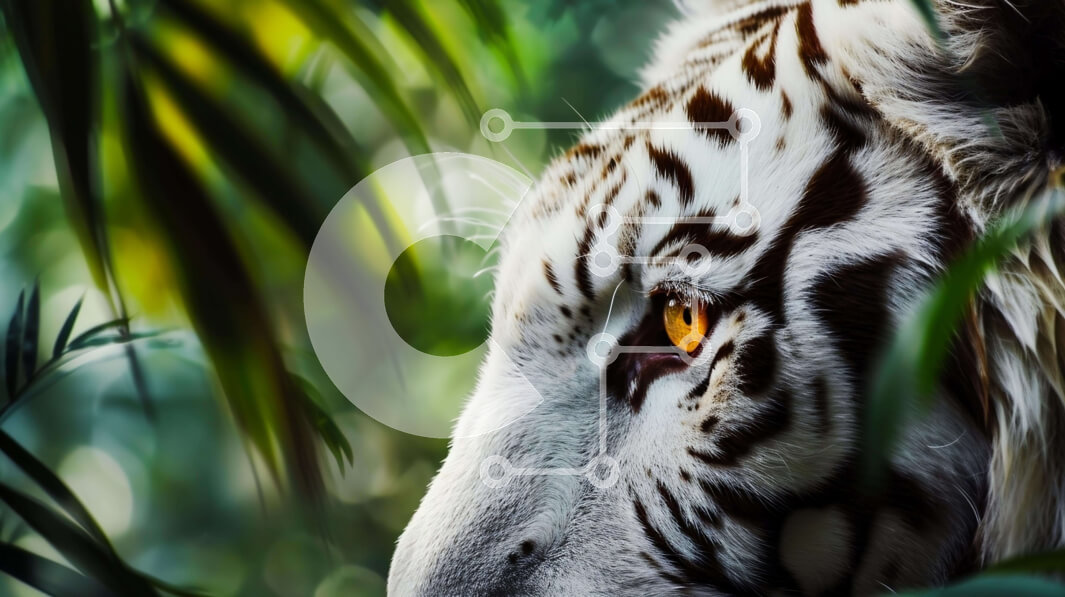 Intra Συλλεκτικό Ξύλινο Παζλ Plywood  4mm - Λευκή τίγρη στο δάσος με πράσινα φύλλα Σε Ξύλινο Κουτί - Διαστάσεις: 10x10 cm – 25 κομμάτια