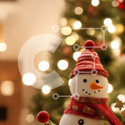 Intra Συλλεκτικό Ξύλινο Παζλ Plywood  4mm - Ειδώλιο χιονάνθρωπου μπροστά από το διακοσμημένο χριστουγεννιάτικο δέντρο Σε Ξύλινο Κουτί - Διαστάσεις: 10x10 cm – 25 κομμάτια - Image 1