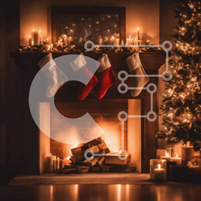 Intra Συλλεκτικό Ξύλινο Παζλ Plywood  4mm - Γιορτινό τζάκι με κάλτσες και χριστουγεννιάτικα στολίδια Σε Ξύλινο Κουτί - Διαστάσεις: 10x10 cm – 25 κομμάτια - Image 1