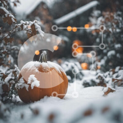 Intra Συλλεκτικό Ξύλινο Παζλ Plywood  4mm - Πορτοκαλί κολοκύθα στο χιόνι με δέντρα και θάμνους Σε Ξύλινο Κουτί - Διαστάσεις Puzzle: 10x10 cm – 25 κομμάτια - Image 1