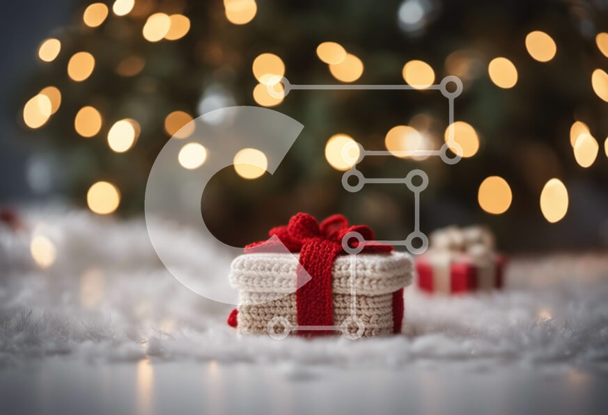 Intra Συλλεκτικό Ξύλινο Παζλ Plywood  4mm - Εορταστικό χριστουγεννιάτικο δώρο με κόκκινη κορδέλα στο χιονισμένο έδαφος Σε Ξύλινο Κουτί - Διαστάσεις: 10x10 cm – 25 κομμάτια