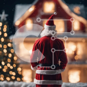 Intra Συλλεκτικό Ξύλινο Παζλ Plywood  4mm - Άγιος Βασίλης μπροστά από ένα φωτισμένο σπίτι τη νύχτα Σε Ξύλινο Κουτί - Διαστάσεις: 10x10 cm – 25 κομμάτια