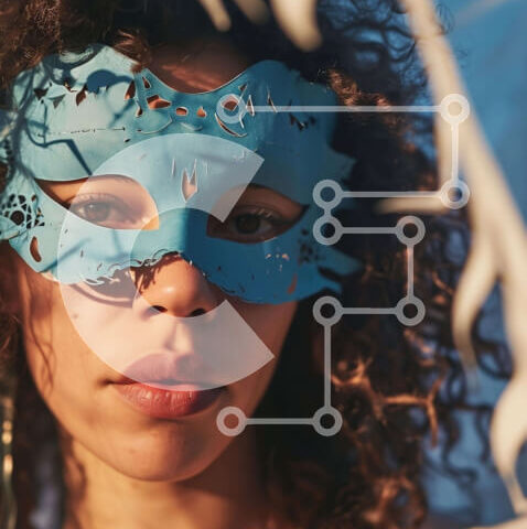 Intra Συλλεκτικό Ξύλινο Παζλ Plywood  4mm - Γυναίκα που φορά τη μπλε μάσκα μεταμφίεσης Σε Ξύλινο Κουτί - Διαστάσεις Puzzle: 10x10 cm – 25 κομμάτια - Image 1