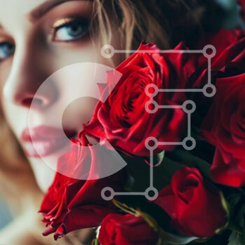 Intra Συλλεκτικό Ξύλινο Παζλ Plywood  4mm - Όμορφη γυναίκα με κόκκινα τριαντάφυλλα μπουκέτο Σε Ξύλινο Κουτί - Διαστάσεις Puzzle: 10x10 cm – 25 κομμάτια - Image 1