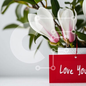Intra Συλλεκτικό Ξύλινο Παζλ Plywood  4mm - Κόκκινη κάρτα «Love You» και λουλούδια Magnolia Σε Ξύλινο Κουτί - Διαστάσεις: 10x10 cm – 25 κομμάτια