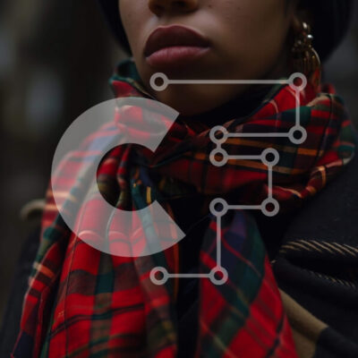 Intra Συλλεκτικό Ξύλινο Παζλ Plywood  4mm - Γυναίκα με κόκκινο καρό κασκόλ και μαύρο καπέλο με κλειστά μάτια Σε Ξύλινο Κουτί - Διαστάσεις Puzzle: 10x10 cm – 25 κομμάτια - Image 1