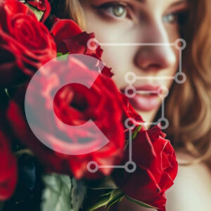 Intra Συλλεκτικό Ξύλινο Παζλ Plywood  4mm - Γυναίκα με μακριά ξανθά μαλλιά και κόκκινα τριαντάφυλλα Σε Ξύλινο Κουτί - Διαστάσεις Puzzle: 10x10 cm – 25 κομμάτια