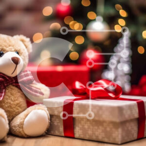 Intra Συλλεκτικό Ξύλινο Παζλ Plywood  4mm - Αρκουδάκι και χριστουγεννιάτικο δέντρο με κουτί δώρου Σε Ξύλινο Κουτί - Διαστάσεις: 10x10 cm – 25 κομμάτια