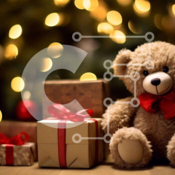 Intra Συλλεκτικό Ξύλινο Παζλ Plywood  4mm - Αρκουδάκι και κουτιά δώρων με φόντο το χριστουγεννιάτικο δέντρο Σε Ξύλινο Κουτί - Διαστάσεις: 10x10 cm – 25 κομμάτια - Image 1