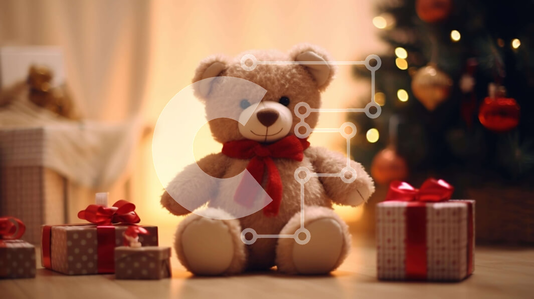 Intra Συλλεκτικό Ξύλινο Παζλ Plywood  4mm - Teddy Bear με χριστουγεννιάτικα δώρα και δέντρο Σε Ξύλινο Κουτί - Διαστάσεις: 10x10 cm – 25 κομμάτια