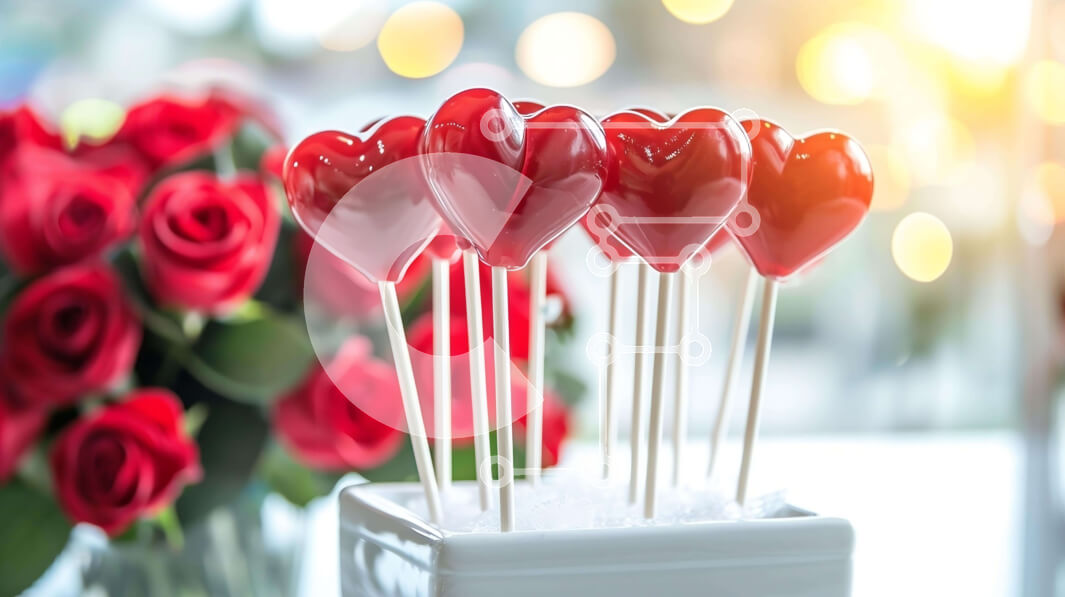 Intra Συλλεκτικό Ξύλινο Παζλ Plywood  4mm - Ρομαντικά κόκκινα τριαντάφυλλα και γλειφιτζούρια καρδιά σε λευκό βάζο Σε Ξύλινο Κουτί - Διαστάσεις Puzzle: 10x10 cm – 25 κομμάτια