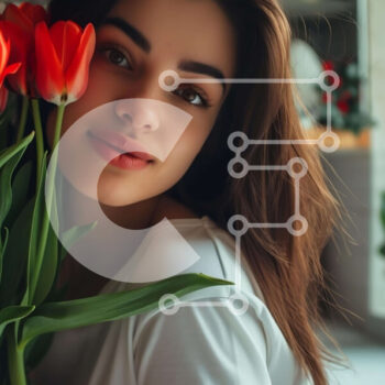 Intra Συλλεκτικό Ξύλινο Παζλ Plywood  4mm - Νεαρή γυναίκα που κρατά κόκκινες τουλίπες για διακόσμηση σπιτιού Σε Ξύλινο Κουτί - Διαστάσεις Puzzle: 10x10 cm – 25 κομμάτια - Image 1