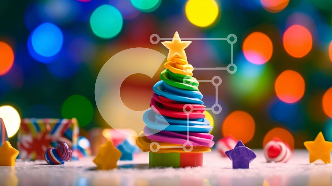 Intra Συλλεκτικό Ξύλινο Παζλ Plywood  4mm - Πολύχρωμο παιχνίδι Χριστουγεννιάτικο δέντρο με στολίδια και δώρα Bokeh Σε Ξύλινο Κουτί - Διαστάσεις: 10x10 cm – 25 κομμάτια