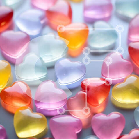 Intra Συλλεκτικό Ξύλινο Παζλ Plywood 4mm - Πολύχρωμη καραμέλα σε σχήμα καρδιάς στο τραπέζι Σε Ξύλινο Κουτί - Διαστάσεις Puzzle: 10x10 cm – 25 κομμάτια - Image 1