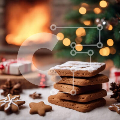 Intra Συλλεκτικό Ξύλινο Παζλ Plywood  4mm - Στοίβα από μπισκότα μελόψωμο μπροστά από ένα τζάκι Σε Ξύλινο Κουτί - Διαστάσεις: 10x10 cm – 25 κομμάτια - Image 1