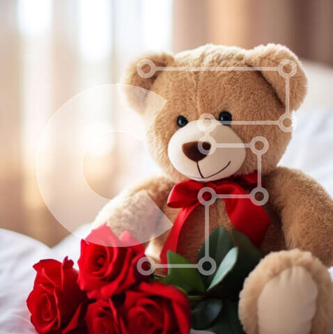 Intra Συλλεκτικό Ξύλινο Παζλ Plywood  4mm - Ρομαντικό αρκουδάκι με κόκκινα τριαντάφυλλα στο κρεβάτι Σε Ξύλινο Κουτί - Διαστάσεις Puzzle: 10x10 cm – 25 κομμάτια - Image 1