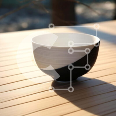 Intra Συλλεκτικό Ξύλινο Παζλ Plywood  4mm - Μαύρο και άσπρο μπολ σε ξύλινο τραπέζι εξωτερικού χώρου Σε Ξύλινο Κουτί - Διαστάσεις Puzzle: 10x10 cm – 25 κομμάτια - Image 1