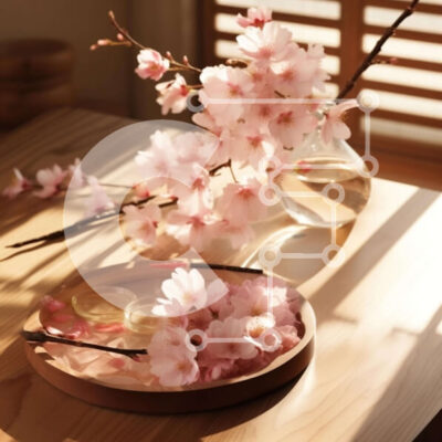 Intra Συλλεκτικό Ξύλινο Παζλ Plywood  4mm - Ροζ άνθη κερασιάς σε ένα ξύλινο τραπέζι Σε Ξύλινο Κουτί - Διαστάσεις Puzzle: 10x10 cm – 25 κομμάτια - Image 1