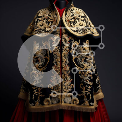 Intra Συλλεκτικό Ξύλινο Παζλ Plywood  4mm - Μαύρο, κόκκινο και χρυσό ακρωτήριο με περίτεχνο σχέδιο Σε Ξύλινο Κουτί - Διαστάσεις Puzzle: 10x10 cm – 25 κομμάτια - Image 1