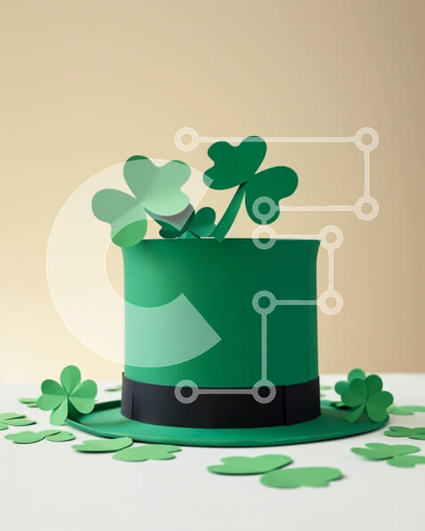 Intra Συλλεκτικό Ξύλινο Παζλ Plywood  4mm - Καπέλο σε σχήμα τριφυλλιού με πράσινα τριφύλλια για την ημέρα του Αγίου Πατρικίου Σε Ξύλινο Κουτί - Διαστάσεις: 10x10 cm – 25 κομμάτια