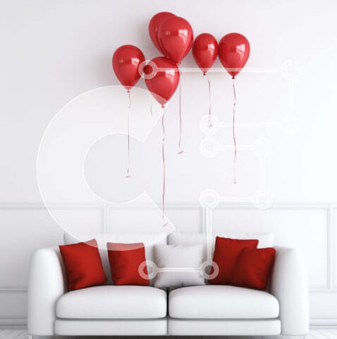 Intra Συλλεκτικό Ξύλινο Παζλ Plywood  4mm - Άνετο σαλόνι με λευκό καναπέ και κόκκινα μπαλόνια Σε Ξύλινο Κουτί - Διαστάσεις Puzzle: 10x10 cm – 25 κομμάτια - Image 1