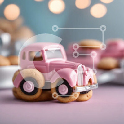 Intra Συλλεκτικό Ξύλινο Παζλ Plywood  4mm - Ροζ παιχνίδι αυτοκίνητο σε μπισκότα με διακόσμηση πάρτι Σε Ξύλινο Κουτί - Διαστάσεις Puzzle: 10x10 cm – 25 κομμάτια - Image 1