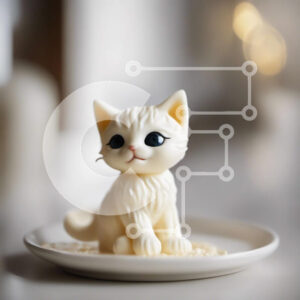 Intra Συλλεκτικό Ξύλινο Παζλ Plywood  4mm - Μικρό ειδώλιο λευκής γάτας στο κενό λευκό πιάτο Σε Ξύλινο Κουτί - Διαστάσεις: 10x10 cm – 25 κομμάτια