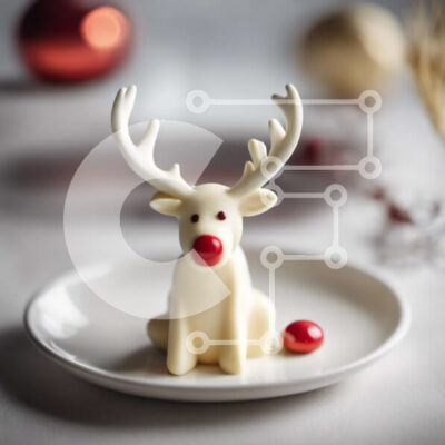 Intra Συλλεκτικό Ξύλινο Παζλ Plywood  4mm - Ειδώλιο Λευκού Τάρανδου με Κόκκινη Μπάλα διακόσμηση Σε Ξύλινο Κουτί - Διαστάσεις: 10x10 cm – 25 κομμάτια - Image 1