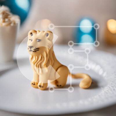 Intra Συλλεκτικό Ξύλινο Παζλ Plywood  4mm - Διακοσμητικό ειδώλιο λιονταριού σε ένα πιάτο με κύπελλο και κεριά Σε Ξύλινο Κουτί - Διαστάσεις Puzzle: 10x10 cm – 25 κομμάτια - Image 1