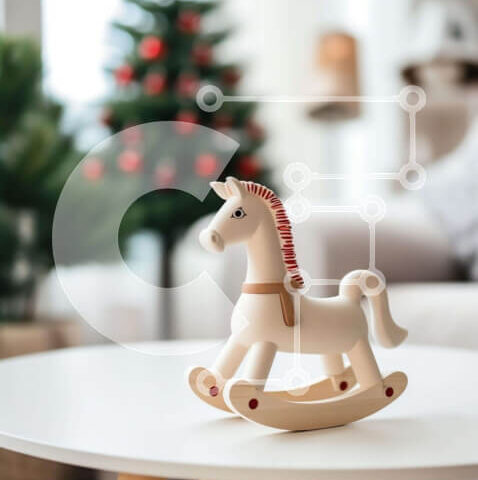 Intra Συλλεκτικό Ξύλινο Παζλ Plywood 4mm - Ξύλινο κουνιστό άλογο σε λευκό τραπέζι στο σαλόνι Σε Ξύλινο Κουτί - Διαστάσεις Puzzle: 10x10 cm – 25 κομμάτια - Image 1