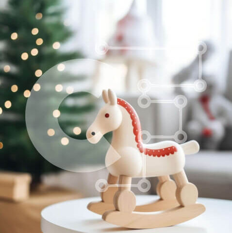 Intra Συλλεκτικό Ξύλινο Παζλ Plywood  4mm - Ξύλινο κουνιστό άλογο σε λευκό τραπέζι στο σαλόνι Σε Ξύλινο Κουτί - Διαστάσεις Puzzle: 10x10 cm – 25 κομμάτια - Image 1