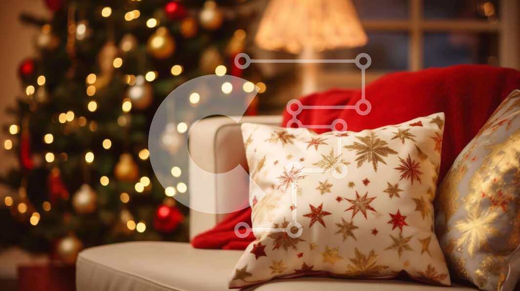 Intra Συλλεκτικό Ξύλινο Παζλ Plywood  4mm - Εορταστικός καναπές με χριστουγεννιάτικο δέντρο στο βάθος Σε Ξύλινο Κουτί - Διαστάσεις Puzzle: 10x10 cm – 25 κομμάτια