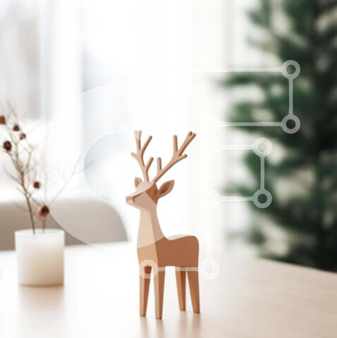 Intra Συλλεκτικό Ξύλινο Παζλ Plywood  4mm - Ξύλινο ειδώλιο ελαφιού και φυτό σε γλάστρα για διακόσμηση διακοπών Σε Ξύλινο Κουτί - Διαστάσεις Puzzle: 10x10 cm – 25 κομμάτια - Image 1