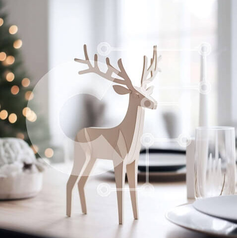 Intra Συλλεκτικό Ξύλινο Παζλ Plywood 4mm - Ξύλινο ειδώλιο ελαφιού στο γιορτινό τραπέζι Σε Ξύλινο Κουτί - Διαστάσεις: 10x10 cm – 25 κομμάτια - Image 1