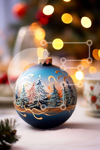 Intra Συλλεκτικό Ξύλινο Παζλ Plywood  4mm - Μπλε Χριστουγεννιάτικο στολίδι με νιφάδες χιονιού και δέντρα Σε Ξύλινο Κουτί - Διαστάσεις: 10x10 cm – 25 κομμάτια