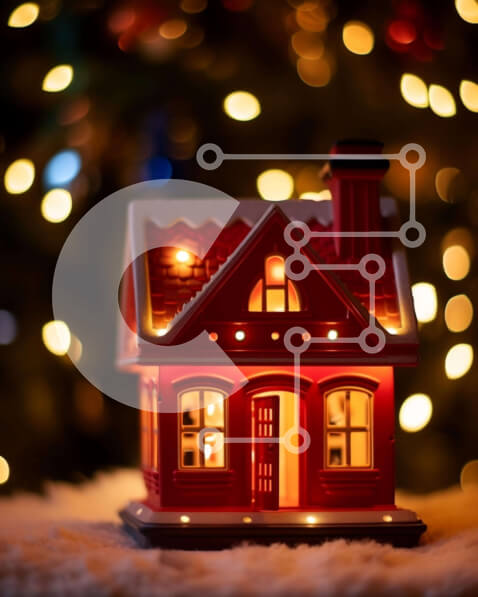 Intra Συλλεκτικό Ξύλινο Παζλ Plywood  4mm - Εορταστικές γιορτινές διακοσμήσεις με ένα μικρό κόκκινο σπίτι Σε Ξύλινο Κουτί - Διαστάσεις: 10x10 cm – 25 κομμάτια